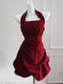 Wine Red Taffeta Halter Short Party Dress, Wine Red Homecoming Dress Formal Dress